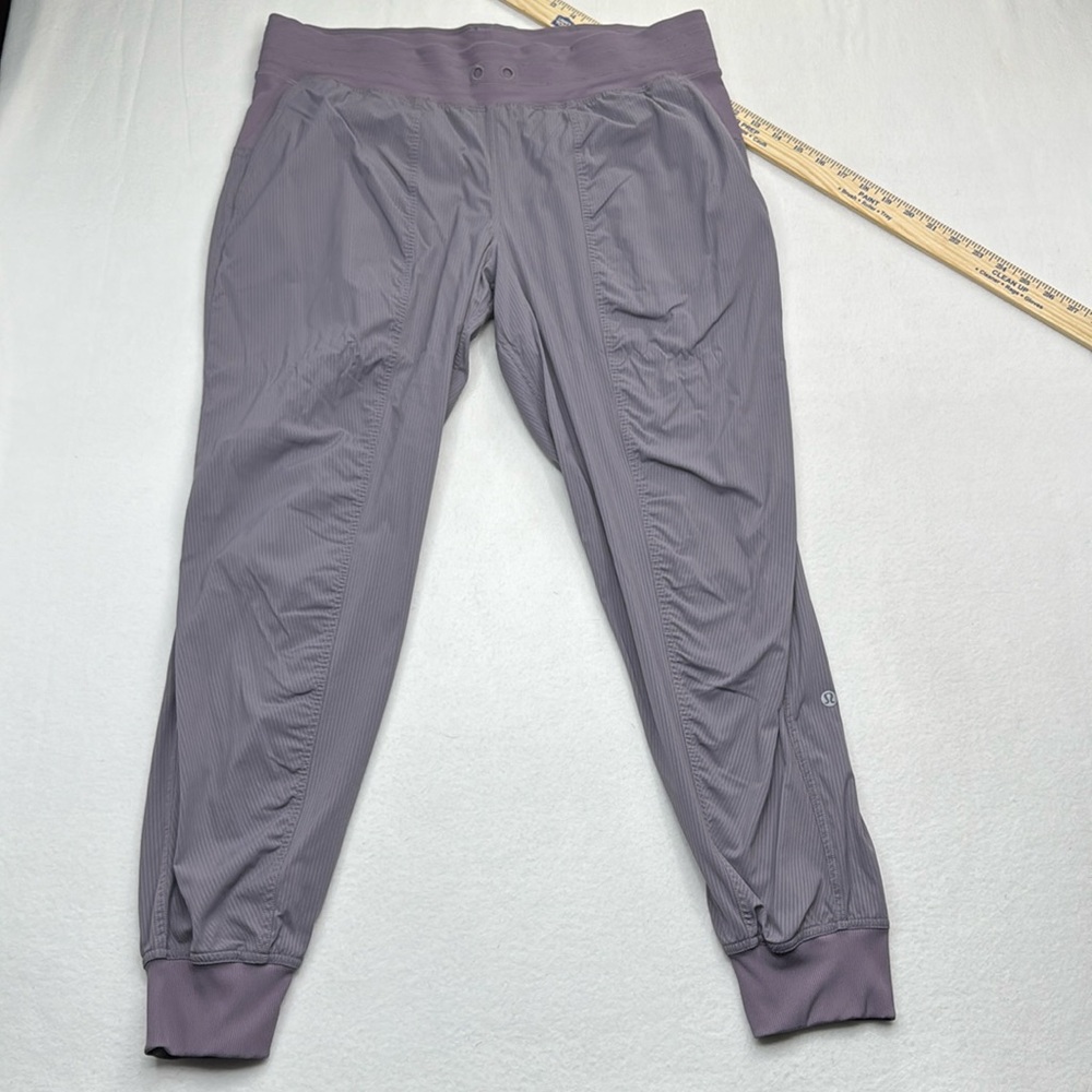 LULULEMON Dance Studio Pant Jogger Gray Pinstripe Stretch 14 no drawstring pants